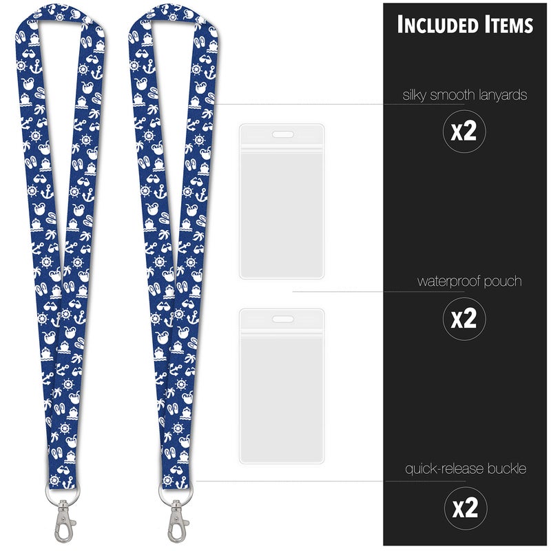 Cruise On Lanyard Essentials (2-Pack) for 2026 & 2027, ID Holder, Detachable Key Card Badge & Waterproof Ship Card Holder for Cruise Cards (Blue Nautical) - Image 3